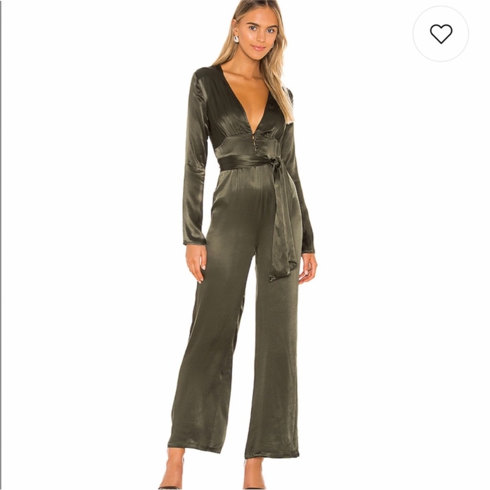 Privacy Please Dark Green satin Jumpsuit